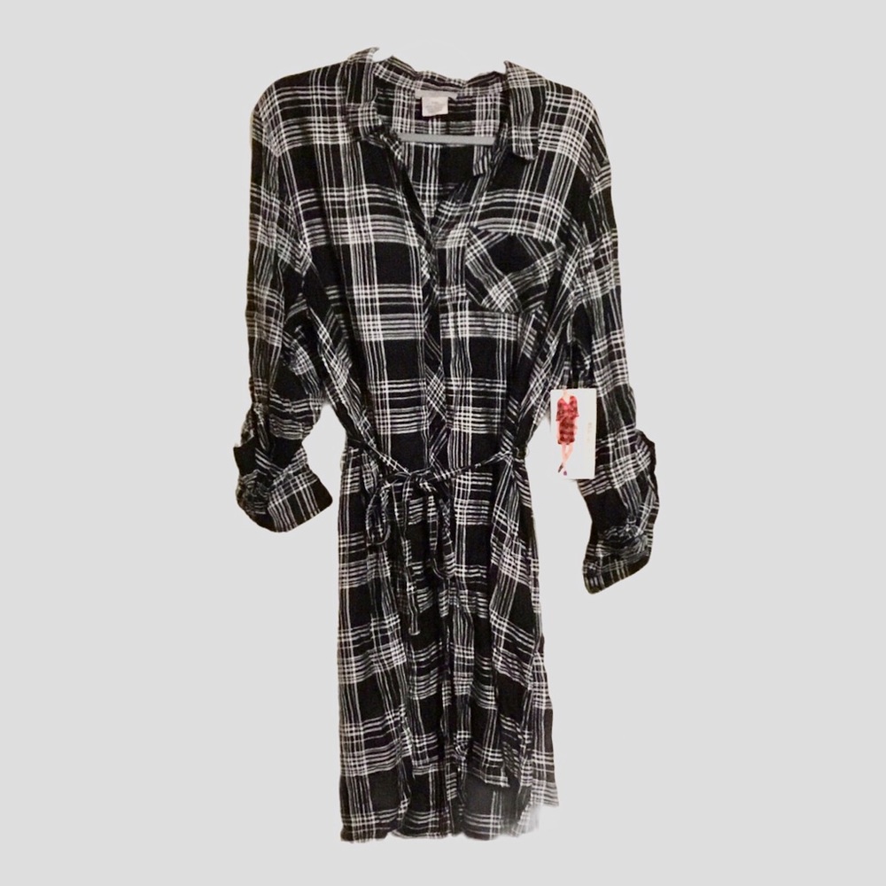 NWT black and white plaid shirt dress